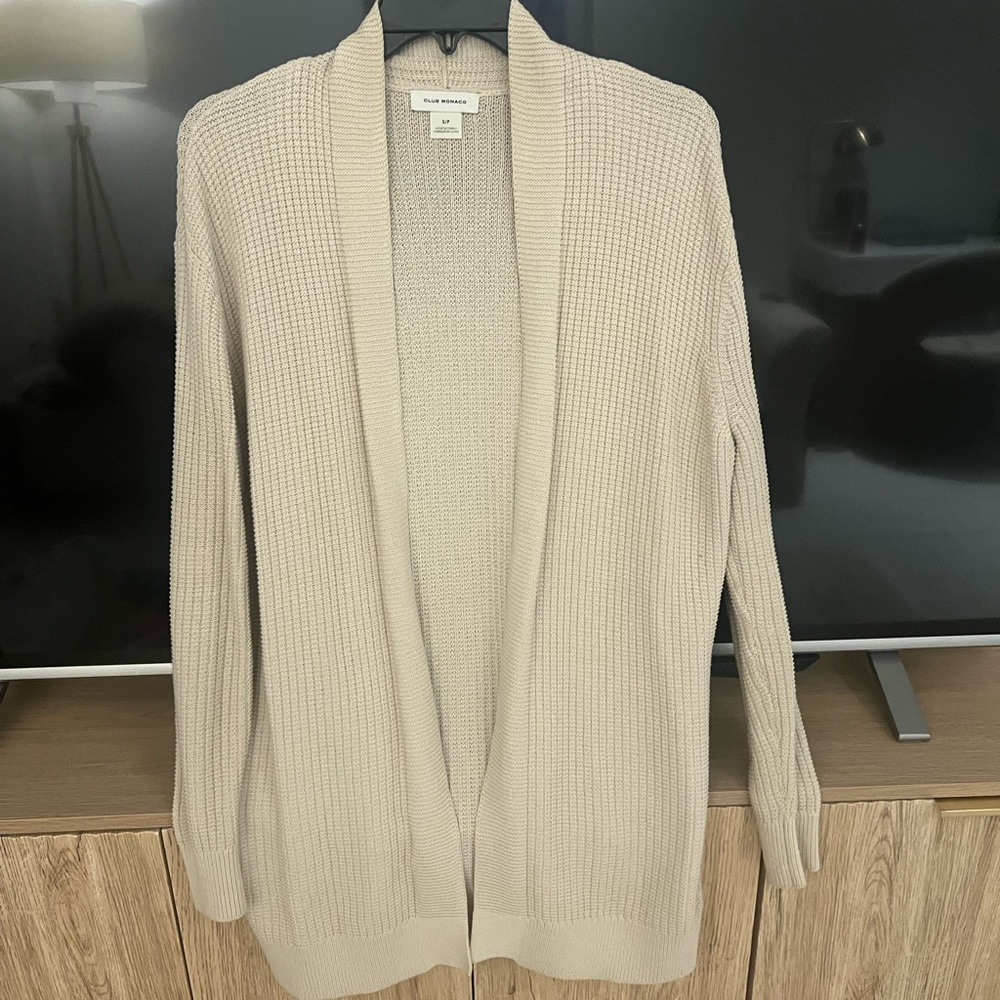 Club Monaco Cream Ribbed Cardigan Sweater